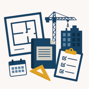 Illustration du suivi de chantier : plans, planning et liste de contrôle