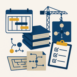 Illustration de la coordination de chantier : planning, plans et liste de contrôle